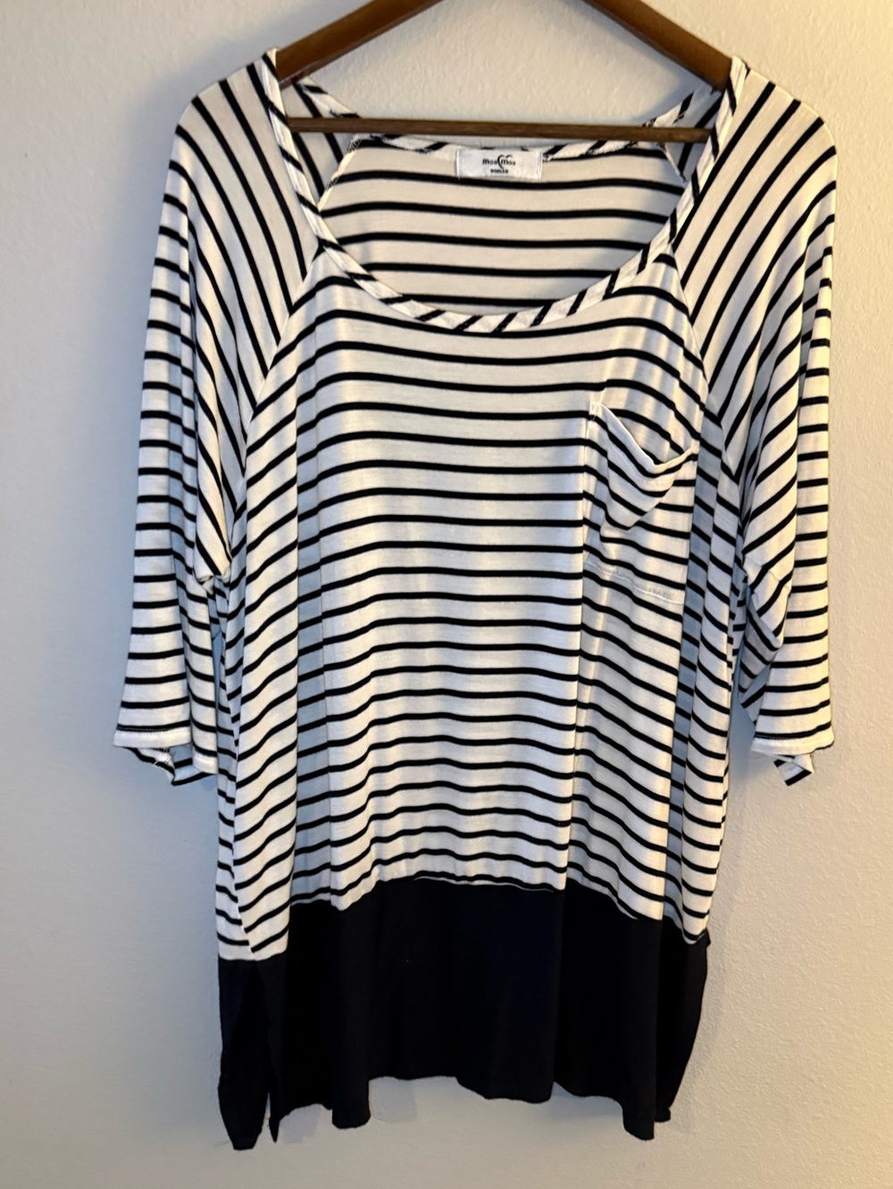 Moa Moa Black & White Striped Scoop Neck Long Sleeve Top